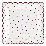 Santa Barbara Design Studio Christmas Disposable Plate Scallop Edged Square Disposable Paper Plates, 9-Inch, Red Polka Dot