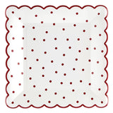 Santa Barbara Design Studio Christmas Disposable Plate Scallop Edged Square Disposable Paper Plates, 9-Inch, Red Polka Dot