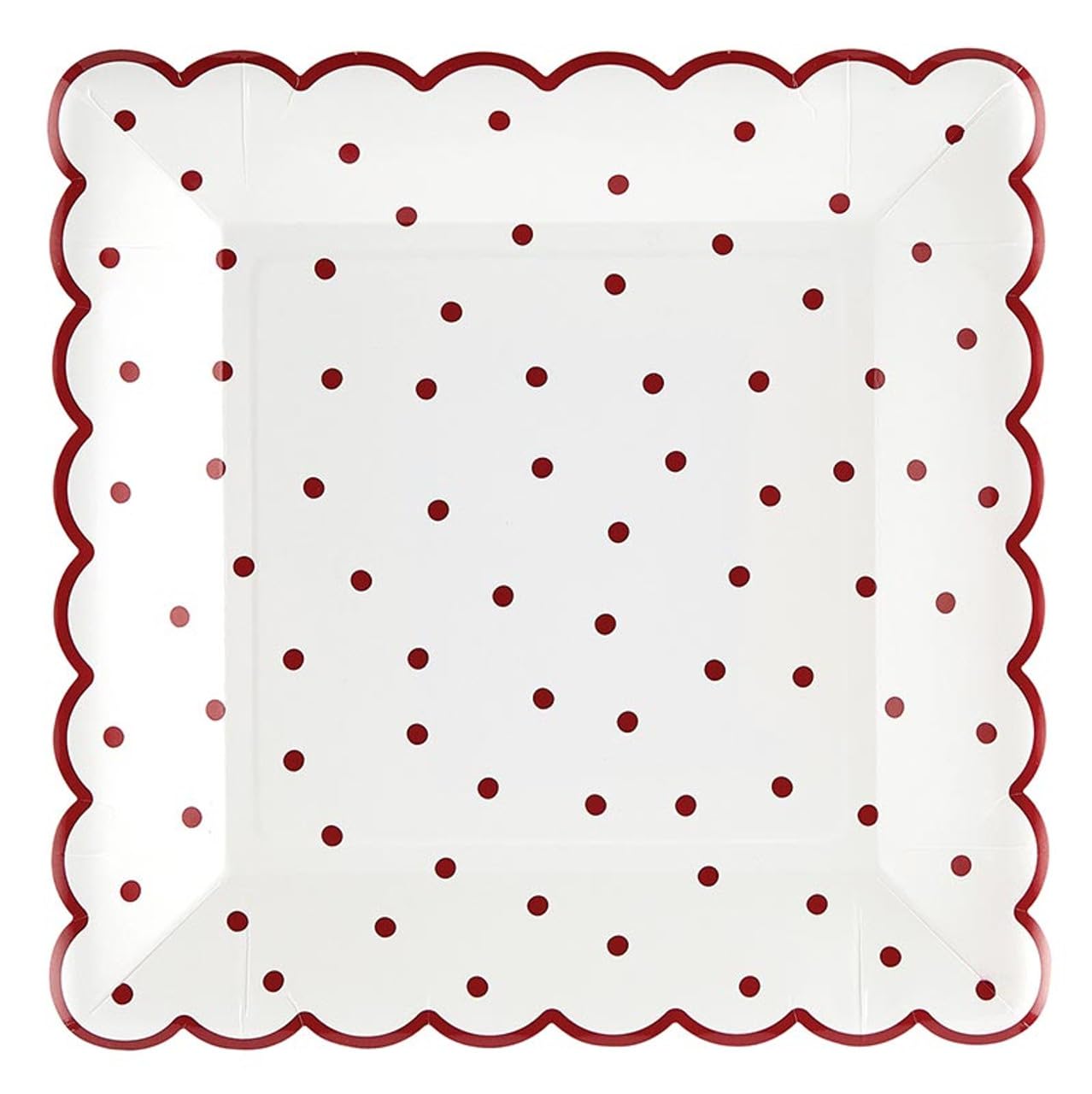 Santa Barbara Design Studio Christmas Disposable Plate Scallop Edged Square Disposable Paper Plates, 9-Inch, Red Polka Dot