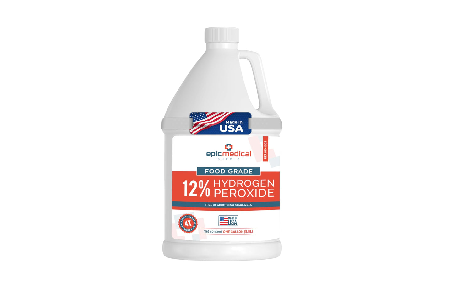Epic Medical Supply 12% Food Grade Hydrogen Peroxide - Ultra-Concentrated H2O2 Peroxide Cleaner - 1 Gallon Bottle - Bleach Alternative for Household