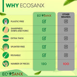 ECOSANX® 120 PCs Disposable Wooden Cutlery set 6.3" Splinter Free Compostable Utensils for party, Eco-Friendly, 100% All-Natural Bamboo Utensils set