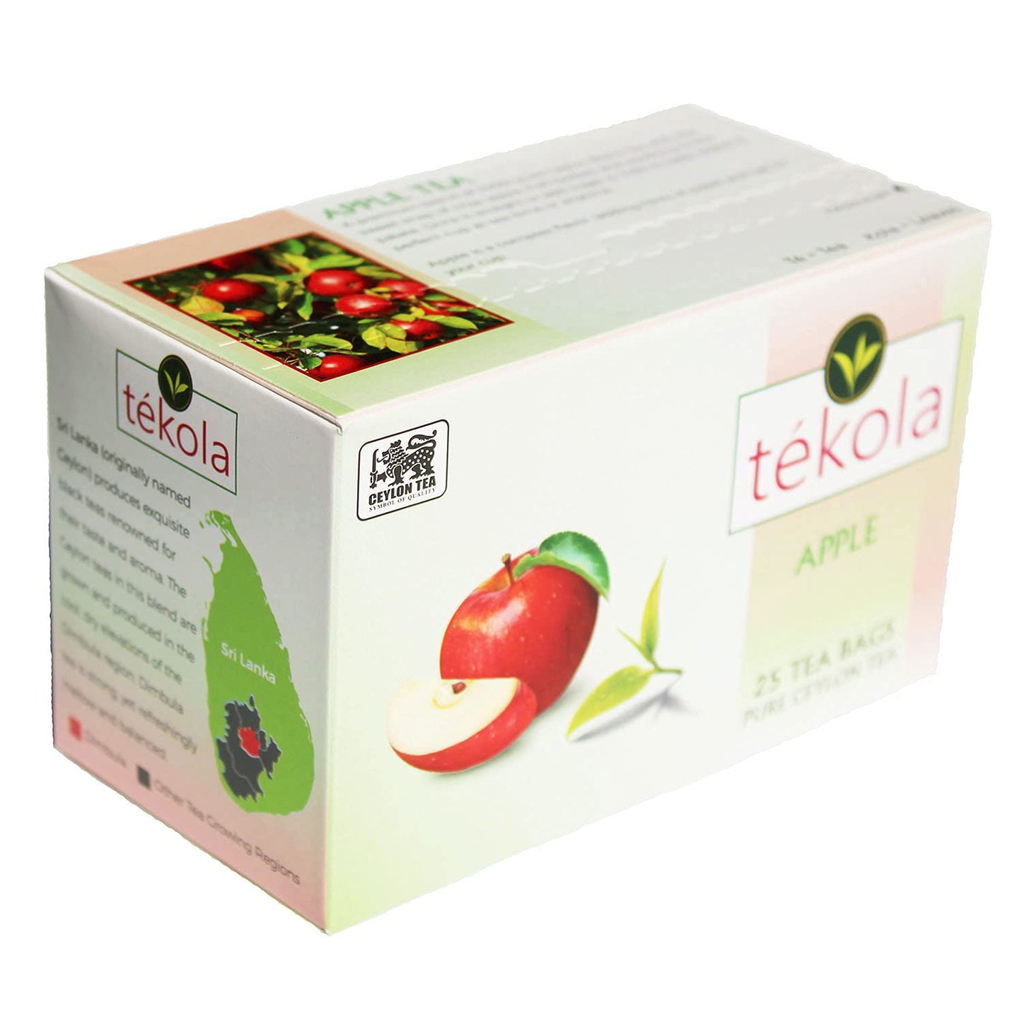 tekola, Ceylon Black Tea, Apple. A premium blend of 100% pure Ceylon Tea with apple flavor. Full-bodied and soothing, with the sweet snap of crisp