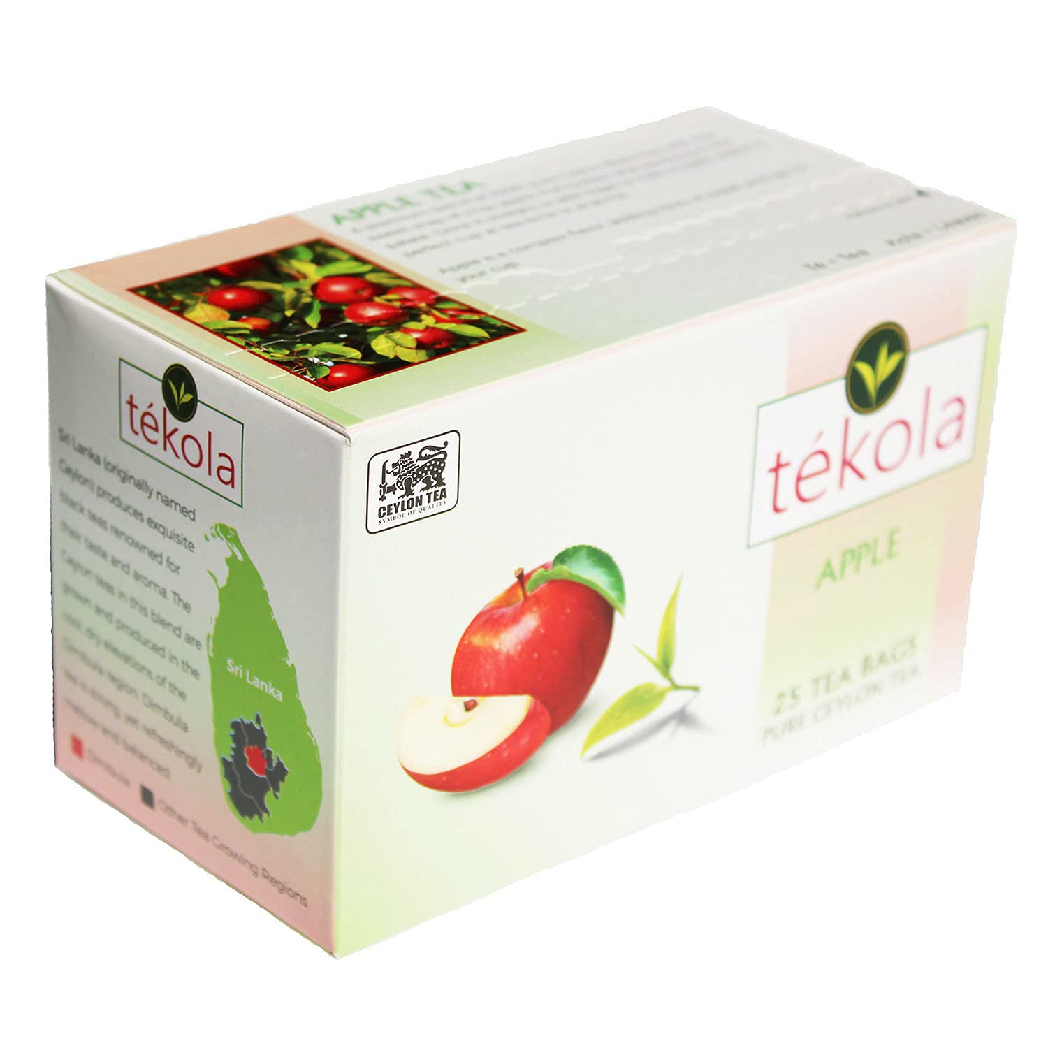 tekola, Ceylon Black Tea, Apple. A premium blend of 100% pure Ceylon Tea with apple flavor. Full-bodied and soothing, with the sweet snap of crisp