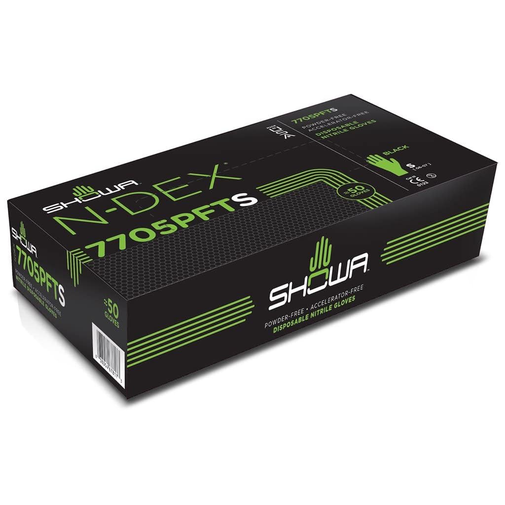 SHOWA 7705PFT Sustainable EBT Latex-Free, Powder-Free, Accelerator-Free, Nitrile Disposable Single Use Safety Gloves, 4 Mil, 9.5" Length, Medium (1