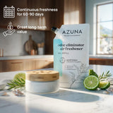 Azuna Air Freshener & Odor Eliminator for Strong Odor | 2 Room Kit Includes (2) 8 oz. Empty Luxe Glass Jars & 12 oz | Refill with Tea Tree Essential