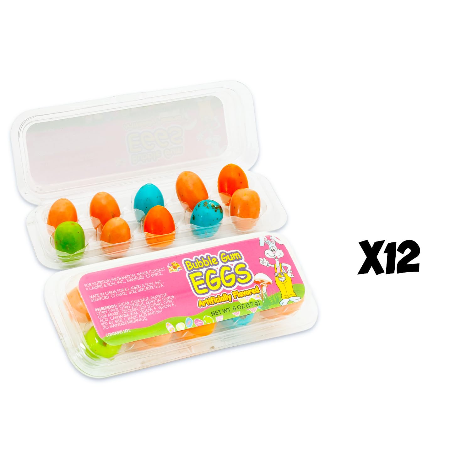 Easter Egg Hunt Bubble Gum Set - 12 Mini Cartons with 10 Bubble Gum Eggs Each for Girls, Boys, Kids | 120 Pc Bubblegum for Easter Basket Stuffer Party