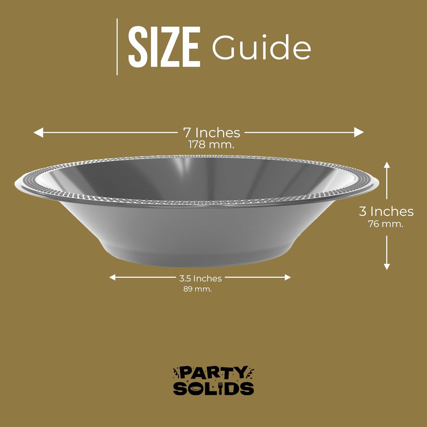 Party Solids 12 Oz Silver Plastic Bowls Disposable Bowls for Hot Food Soup 50 Pcs - For Soup, Salad, Cereal, Desserts & Party Supplies