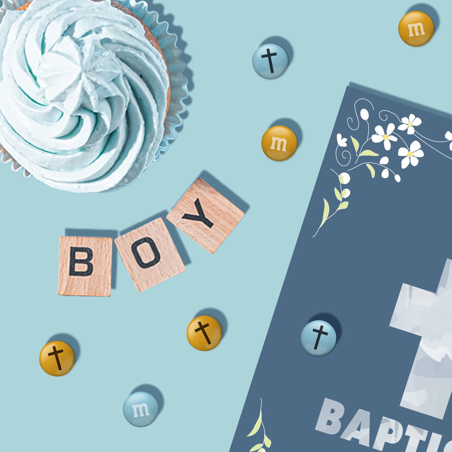 M&M’S Milk Chocolate Baptism for Boy Candy, 2 lb Bag of Bulk Candy with Printed Cross Clipart, Perfect for Christening Gifts, Cupcakes, Party Favors