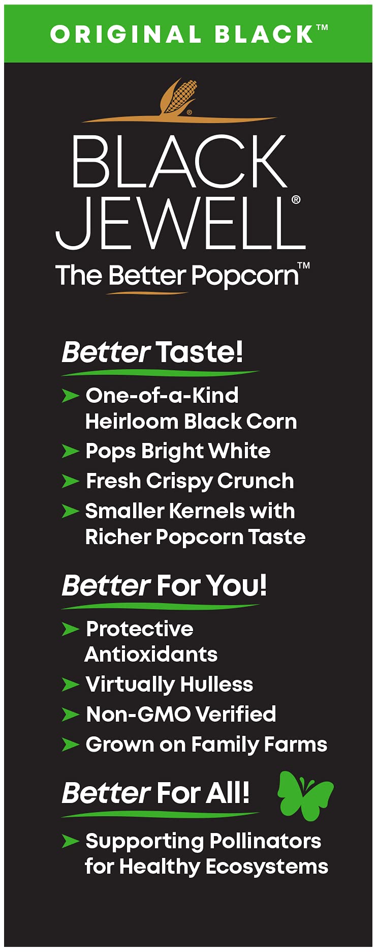 Black Jewell Unpopped Popcorn Kernels, Original Black, 28.35oz (Pack of 2)