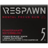 RESPAWN by 5 Gum Mental Focus Gum, Pomegranate Watermelon Sugar Free Chewing Gum, 15 Sticks