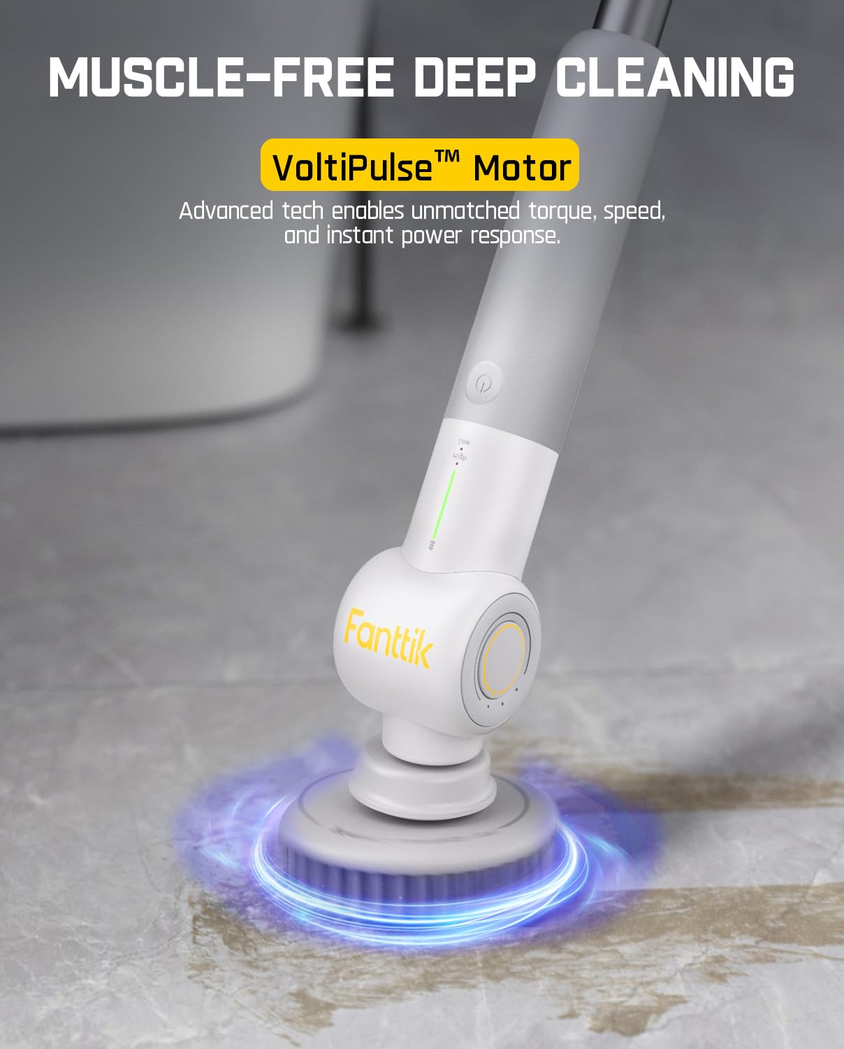 Fanttik Flip G9 Pro Electric Scrubber, VoltiPulse Motor, Dual-Speed Cleaner with 6 Brush Heads, Adjustable Angle & Extendable Handle, IPX7 Waterproof