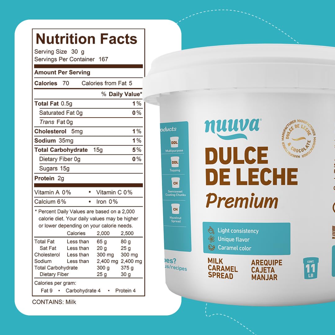Nuuva Foods Premium Dulce de Leche - Authentic Creamy Caramel Spread - Perfect for Desserts, Baking, and Spreading, Caramel, Carmel Syrup, Dulce De Leche Syrup - 2.5 lbs