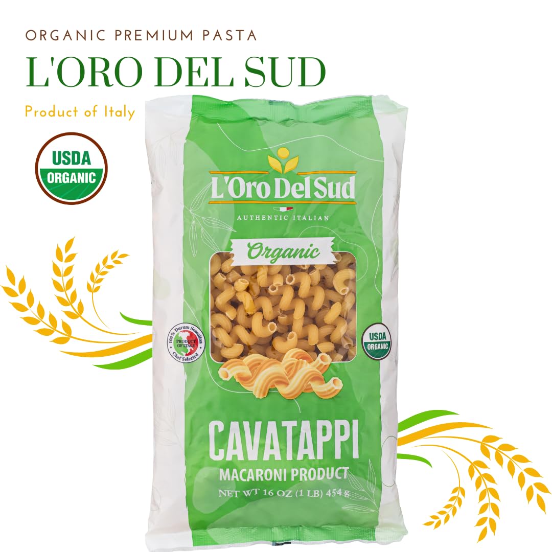 Organic Cavatappi Pasta, 100% Durum Wheat, Italian Pasta, Premium Quality Product of Italy (10 pack x 16 Oz) Non GMO, Vegan, Kosher Certified by L'Oro