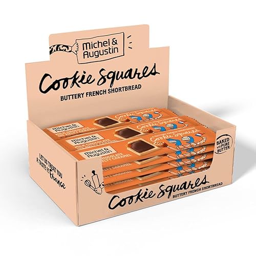 Michel et Augustin Cookies, Individually Wrapped Snacks Gift Box, Milk Chocolate & Caramel Shortbread Cookie Bars, 18-Pack, 4 French Butter Cookies