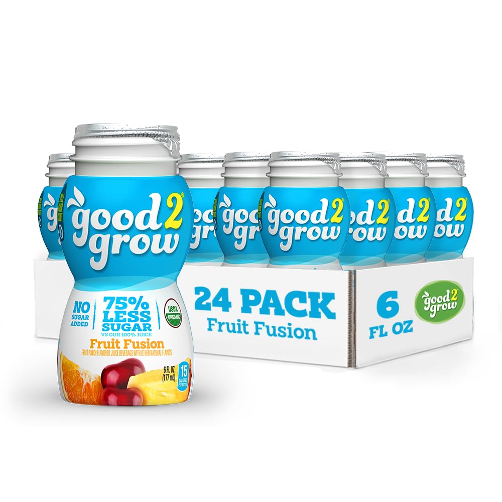 good2grow Organic Fruit Fusion Juice for Kids - Juice Bottles Bulk 24 Pack, Reusable Bottle, No Sugar Added - 6 fl oz, Pack of 24 (Spill Proof Tops