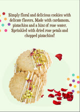 Rose Pistachio Cookies- Gourmet Indian Cookies, 100% Egg-Free & Vegetarian, Handmade with Real Butter & Pistachios, No Preservatives, Authentic