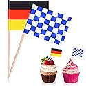 Blulu 100 Pieces Oktoberfest Toothpick Party Accessory Disposable German Flag Toothpick Bavarian Flag Picks Cupcake Toppers Decoration Oktoberfest