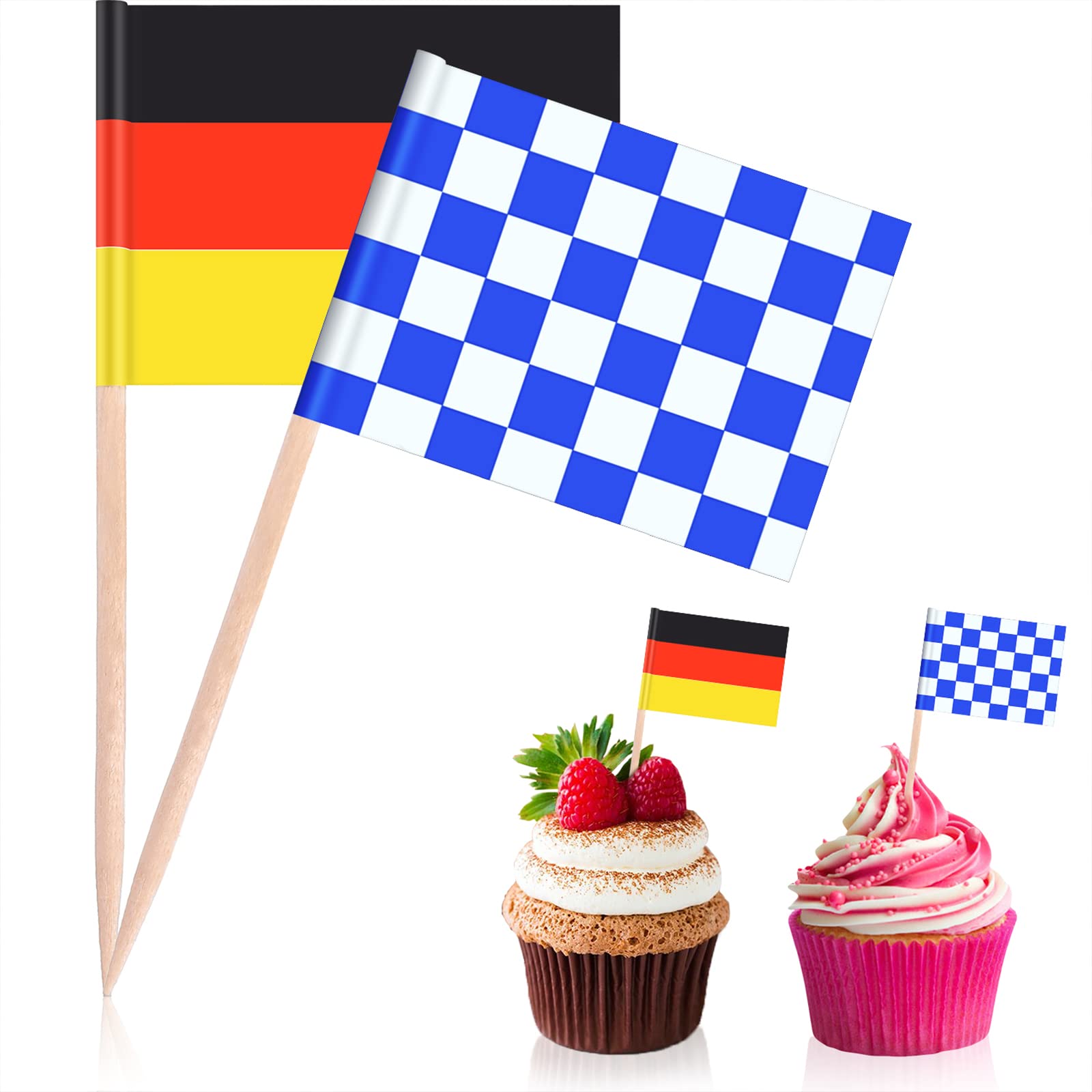 Blulu 100 Pieces Oktoberfest Toothpick Party Accessory Disposable German Flag Toothpick Bavarian Flag Picks Cupcake Toppers Decoration Oktoberfest