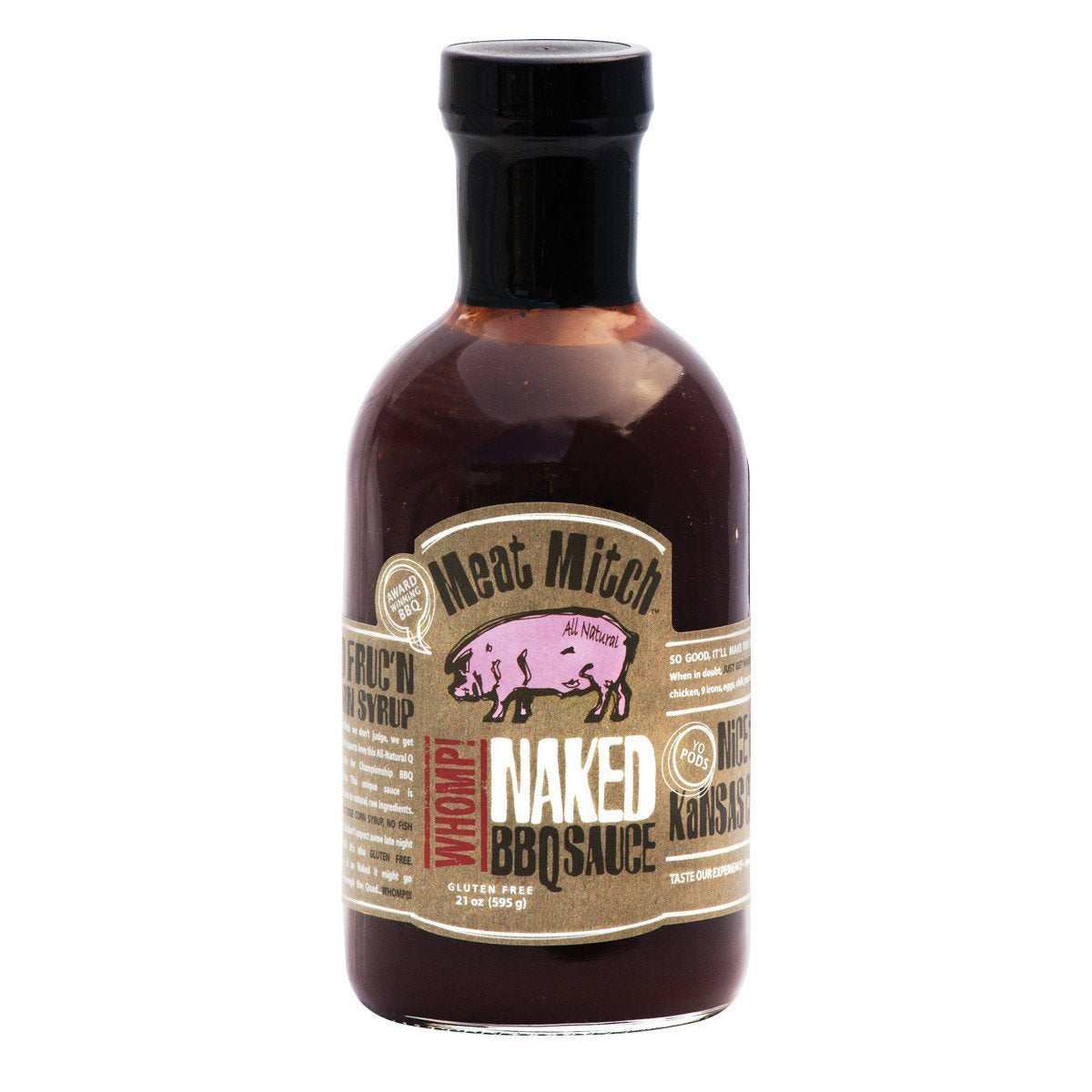 Meat Mitch WHOMP! Naked BBQ Sauce, 21 oz - All Natural Kansas City Style Barbecue Sauce, No High Fructose Corn Syrup, Gluten Free and Vegan