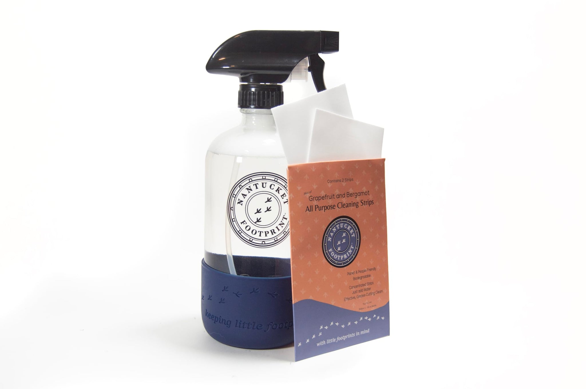 Nantucket Footprint All Purpose Cleaning Spray - 16 oz - Just-Add-Water - 2 Concentrated Cleaning Strips + 16 oz Reusable Glass Spray Bottle