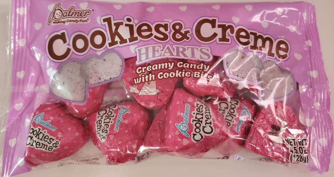 Palmer Cookies & Creme Hearts, white chocolate with cookie bits Valentines 4.5oz bag