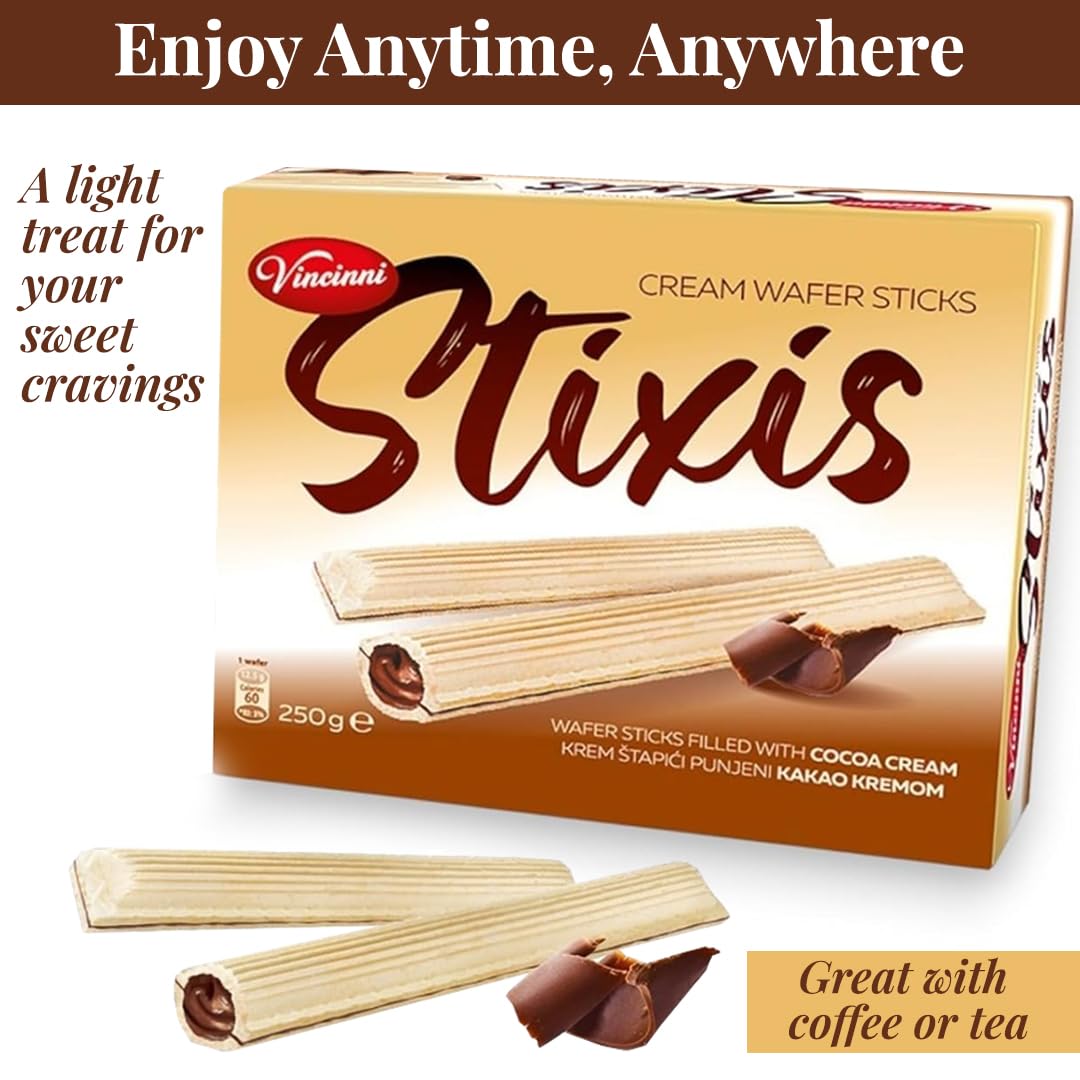 Vincinni Cream Wafer Sticks - Delicious Wafer Snacks with Rich Chocolate Cream for Everyday Enjoyment- Light Italian Cookies Made with Crispy Layers