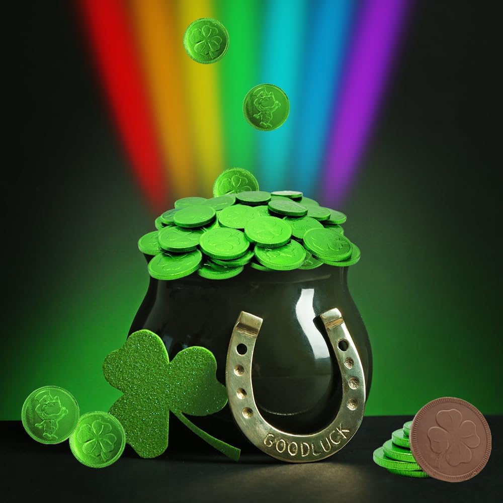 Fruidles Pack of 200 Saint Patrick's Day Clover Shamrock Leprechaun Chocolate Green Coins, Premium Belgian Nut-Free Milk Chocolate, Kosher (Pack
