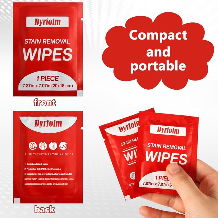 200 Pack Stain Remover Wipes,Individual Wrapped Wipes for Clothes,Mini Travel Stain Removal Wipe,Cleaning Wipesfor Clothes Fabric laundry