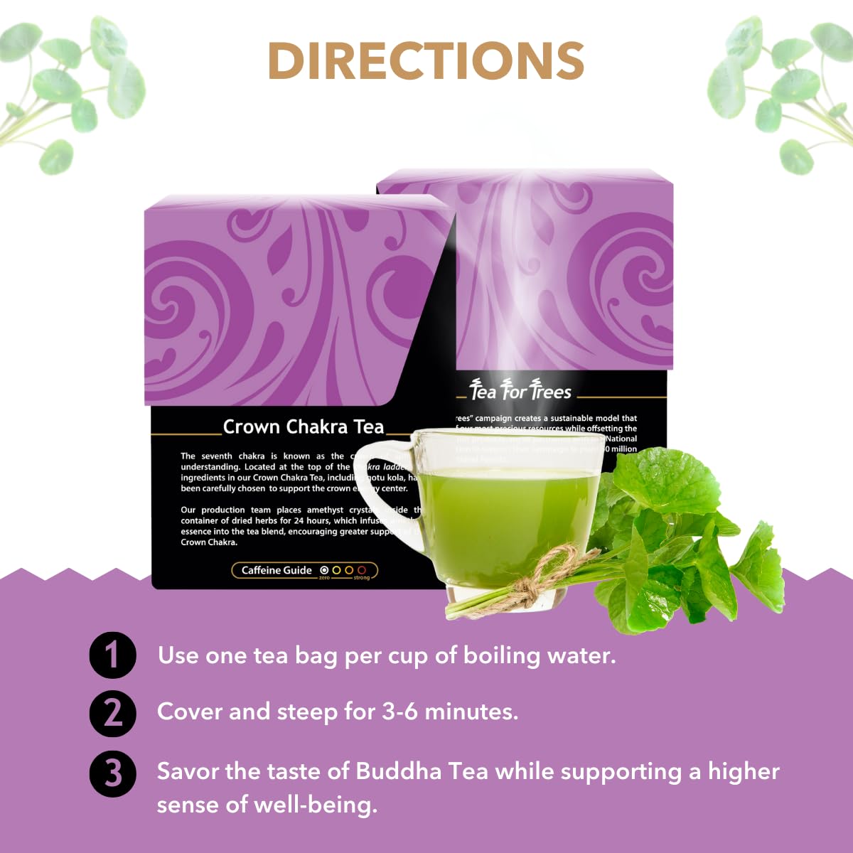 Buddha Teas - Crown Chakra Tea - Organic Herbal Tea - For Spiritual Connection - With Lavender, Gotu Kola Leaf, Rose Petal & Amethyst Essence - 100%