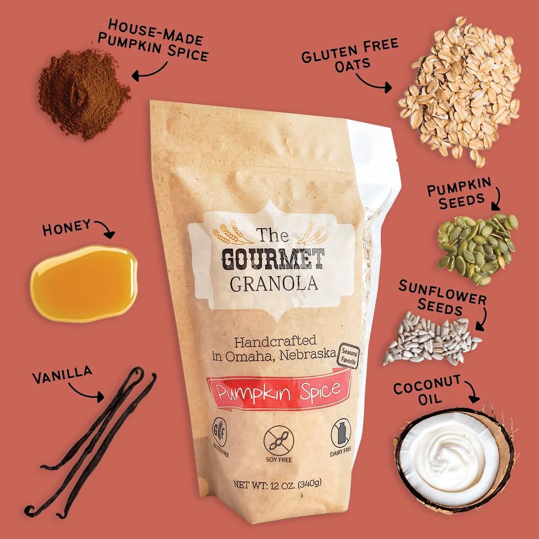 Pumpkin Spice Granola | Autumn Flavor | Gluten Free | Soy Free | Breakfast Cereal & Soup Topping | Made in Nebraska USA | 12 oz Bag | 3 Pack