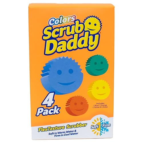 Scrub Daddy Colors - Color Code Cleaning, FlexTexture, Soft in Warm Water, Firm in Cold, Deep Cleaning, Dishwasher Safe, Multi-use, Scratch Free, Odor