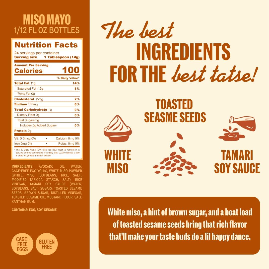 Ayoh! Miso Mayo with Avocado Oil | 12 oz (Pack of 1) | Gluten Free, Non-GMO, Keto Friendly | Ultimate Condiment for Sandwiches, Burgers, Bowls, Dips