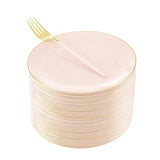 LIYH 96 Pcs Pink and Gold Disposable Plastic Dessert Plates and Forks Set - 7.5" Plastic Appetizer Plates & 9" Gold Cake Forks for Tea Parties