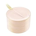 LIYH 96 Pcs Pink and Gold Disposable Plastic Dessert Plates and Forks Set - 7.5" Plastic Appetizer Plates & 9" Gold Cake Forks for Tea Parties