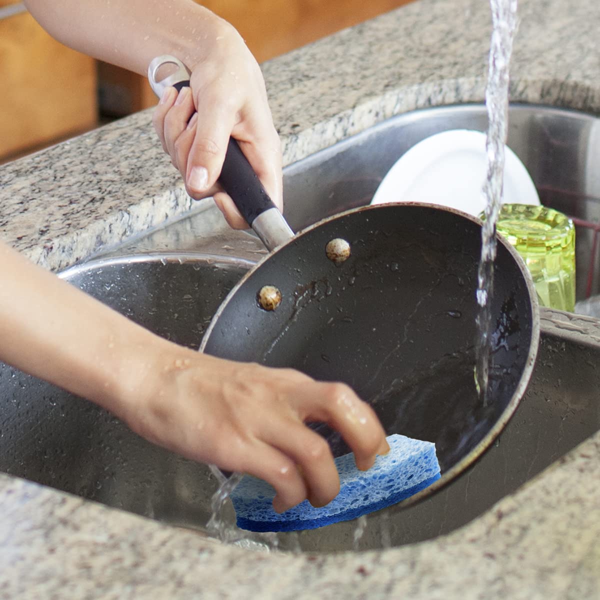 Pine-Sol Non Scratch Scrub Sponges - Double Sided Dish Scrubber Safe for Nonstick Cookware - Kitchen Essentials for Dishwashing and Cleaning, 4 Pack