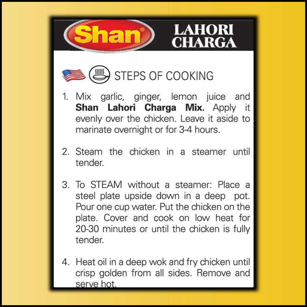 Shan Lahori Chargha Recipe and Seasoning Mix 1.76oz (50g) - Spice Powder for Steamed & Deep Fried Chicken - Suitable for Vegetarians - Airtight Bag in