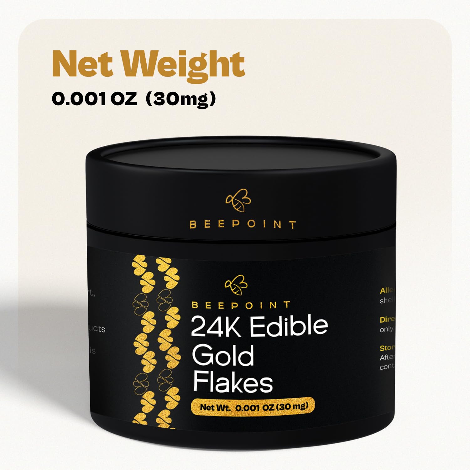 BeePoint 24K Edible Gold Foil Flakes - 30mg Gold Flakes for Cake Decorating, Baking, Cooking, Cupcakes, Chocolates, Drinks - Edible Gold Sheets