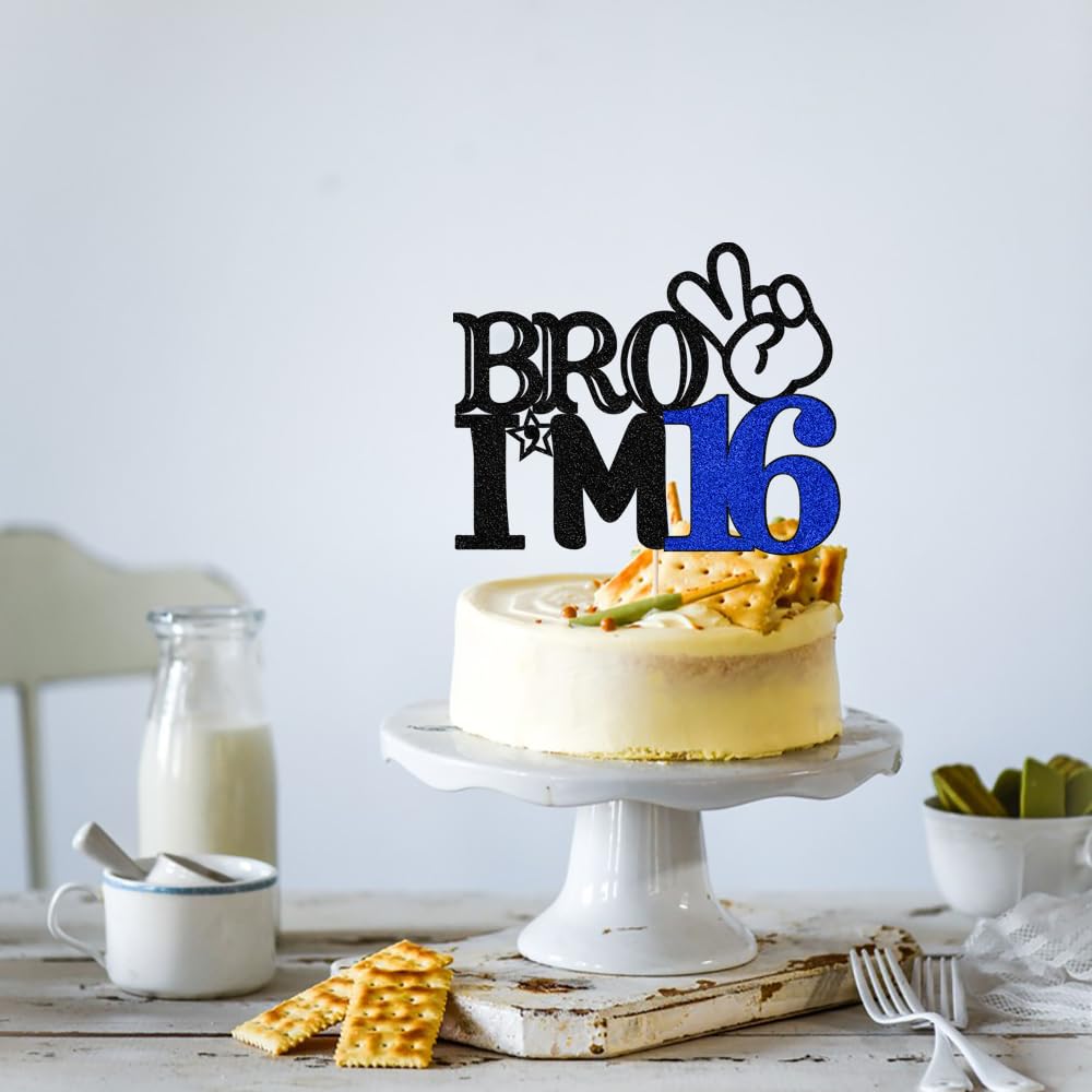 Bro I'm 16 Cake Topper- 16th Birthday Cake Picks, Officially Teenager Cake Topper, Boy 16th Birthday Cake Decorations - 16 Years Old - Big Brother