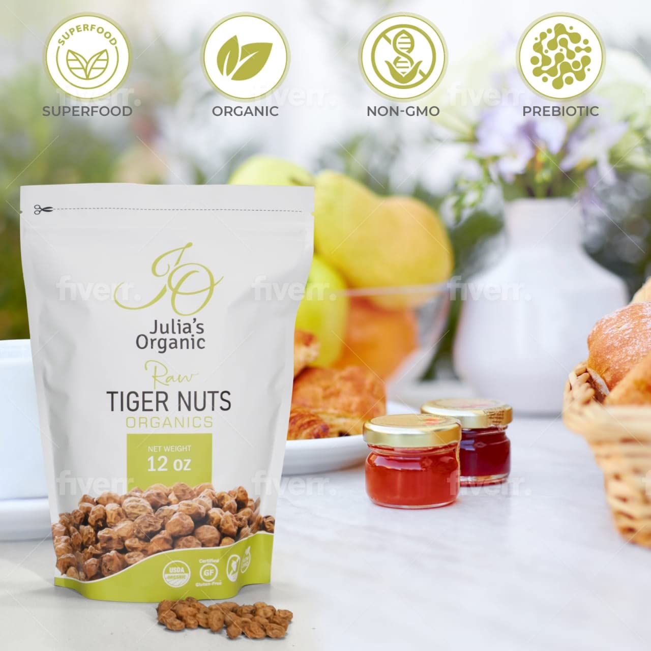 Julia's Organic Tiger Nuts Snacks, Raw Tigernuts, Low Calorie, Paleo Perfect, Gluten Free Snack, Non-GMO, Prebiotic Rich Fiber, Great Taste - 17oz
