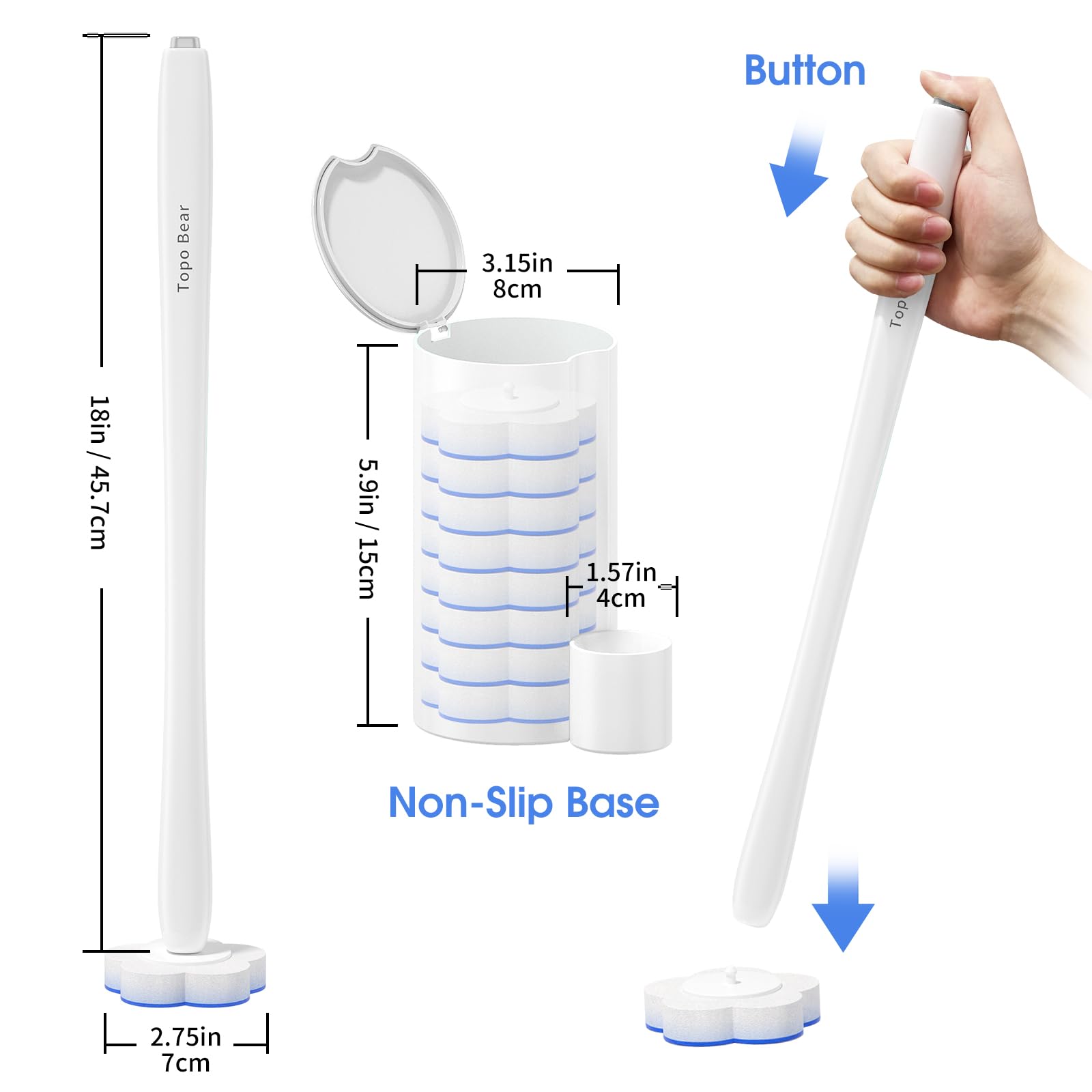 Topo Bear Disposable Toilet Bowl Brush with 40 Toilet Wand Refills, Toilet Bowl Cleaner Wands, Toilet Cleaning System Starter Kit