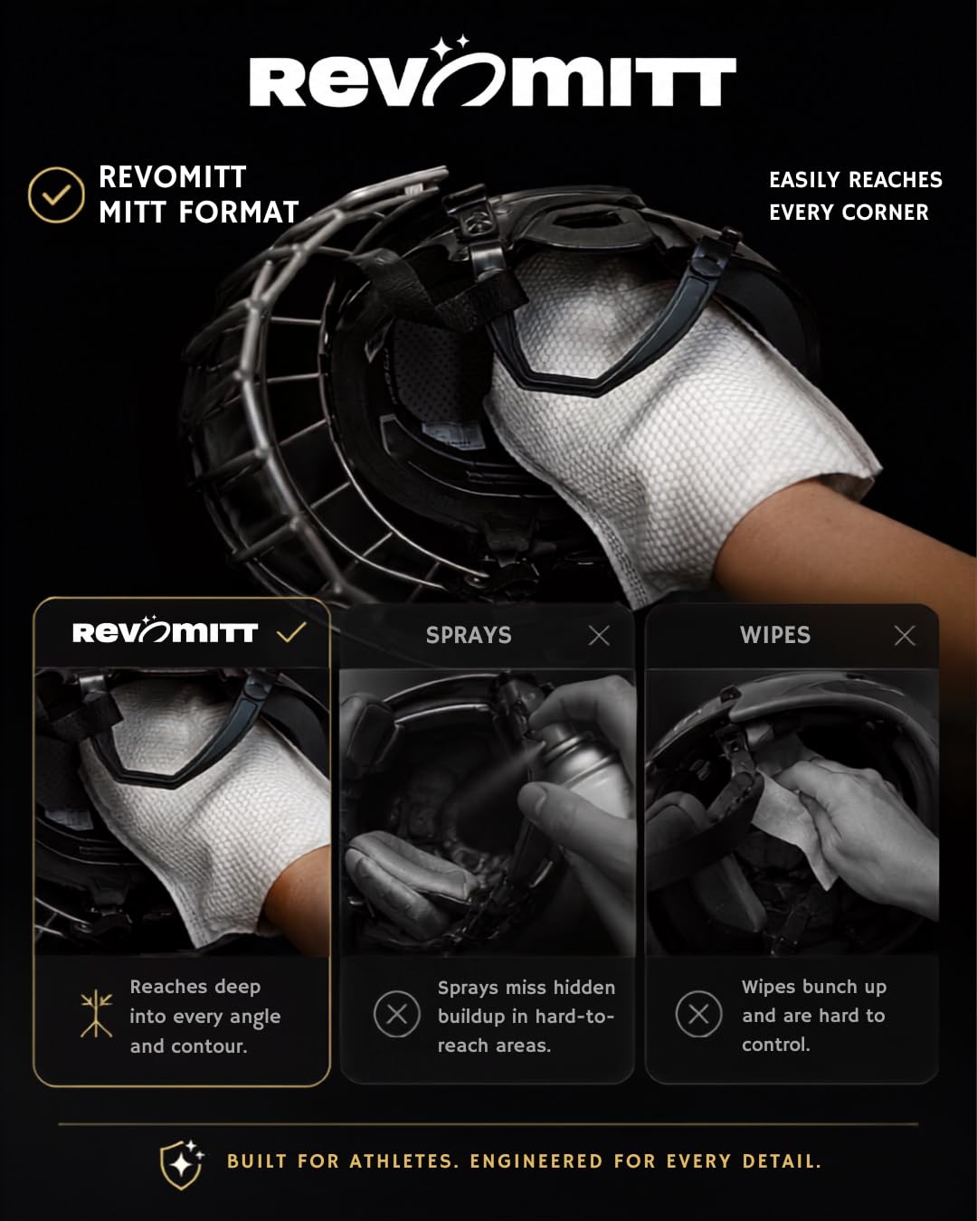 RevoMitt Sports Gear Cleaning Mitts - Pre-Moistened Mitts to Clean and Deodorize Shoes, Yoga Mats, Boxing Gloves, Cleats, Helmets, & More - 20 Count