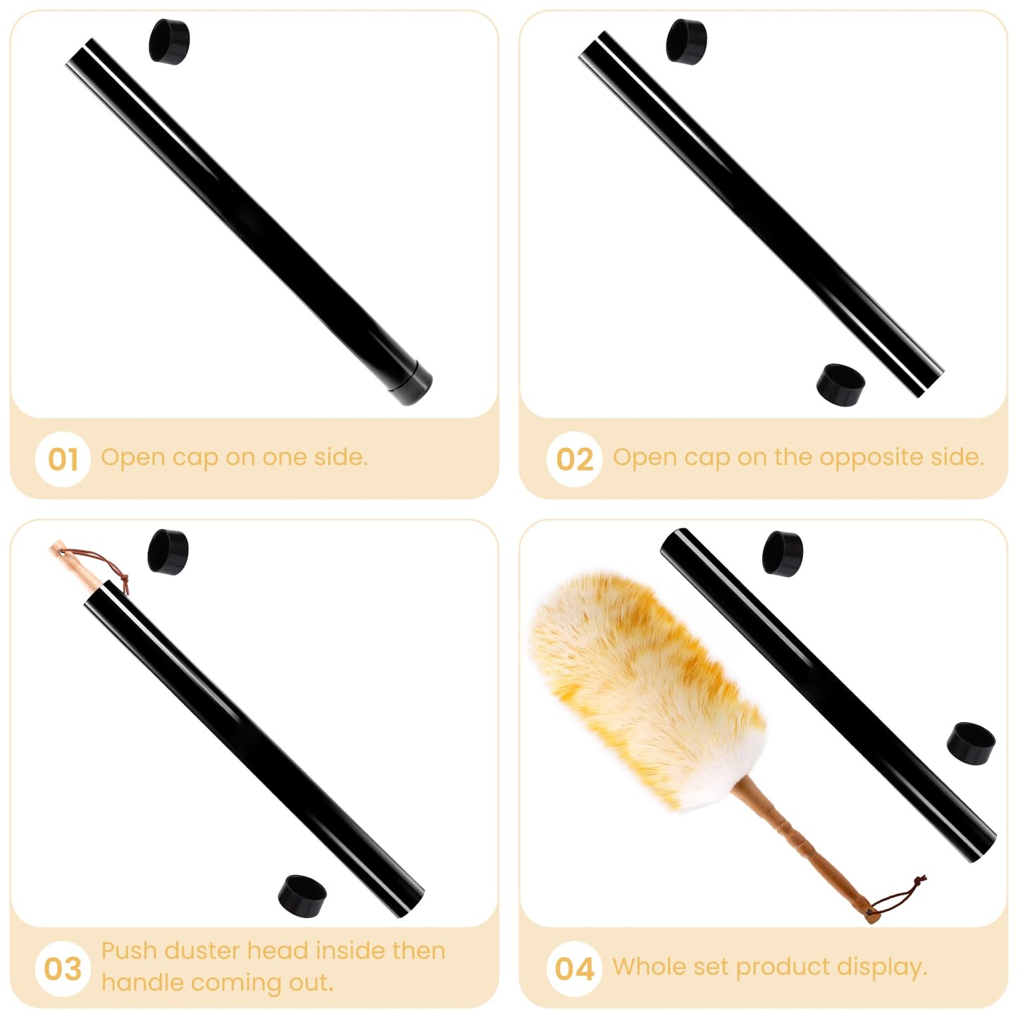 Lambswool Duster with Solid Wooden Handle,Leather Hang Strap,18.9 inch Long,Natural Feather Duster for Cleaning Ceiling Fans,Window Blinds,Computer