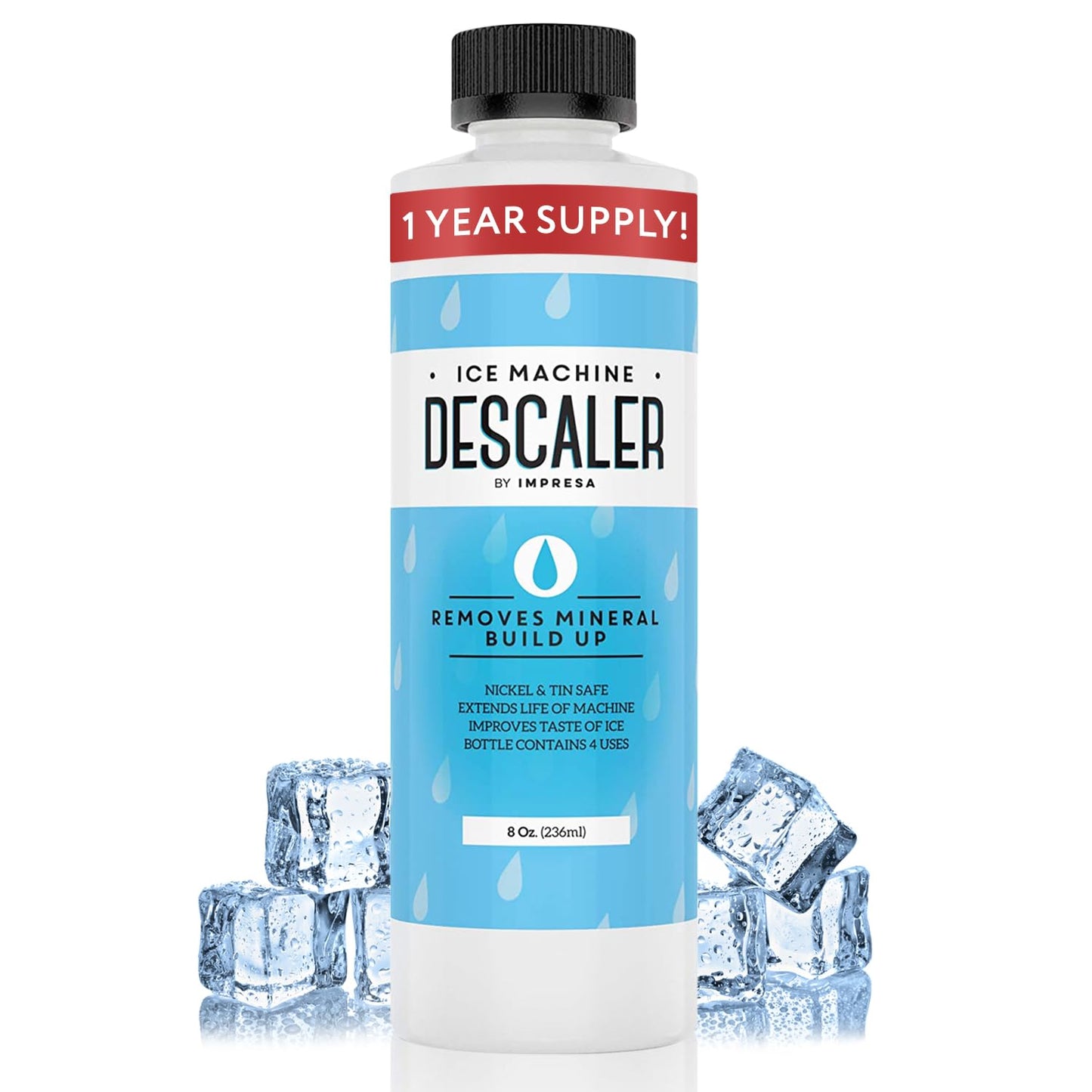IMPRESA Ice Maker Cleaner & Descaler - 8 Fl Oz Scale Removal Liquid Descaler - Nickel-Safe Ice Machine Cleaner - Compatible with Scotsman, Manitowoc