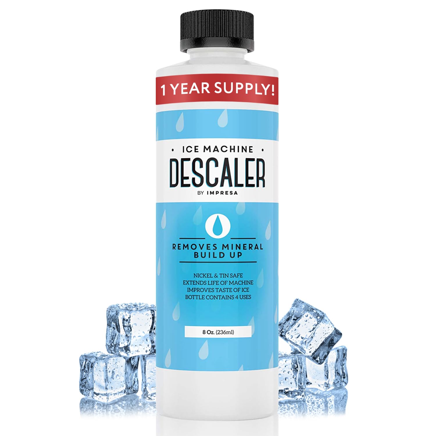 IMPRESA Ice Maker Cleaner & Descaler - 8 Fl Oz Scale Removal Liquid Descaler - Nickel-Safe Ice Machine Cleaner - Compatible with Scotsman, Manitowoc