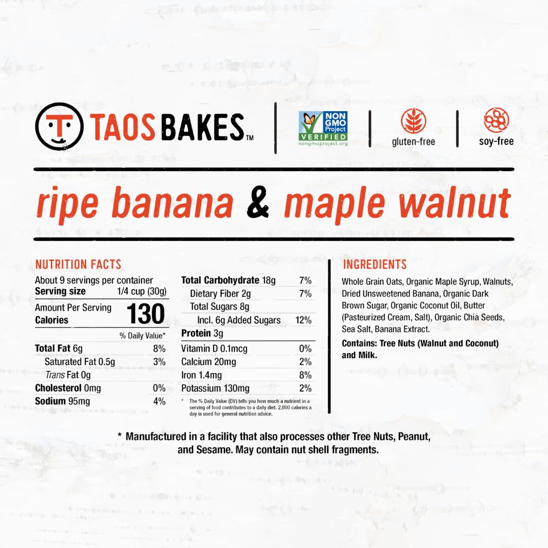 Taos Bakes- Ripe Banana & Maple Walnut Granola - Crunchy Granola Breakfast Snack - Gluten Free, No GMOS, No Fillers - 10 oz (Pack of 6)