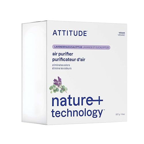 ATTITUDE Odor Eliminator with Activated Carbon, Plant-Based Air Purifier, Vegan, Lavender & Eucalyptus Scent, 8 Ounces