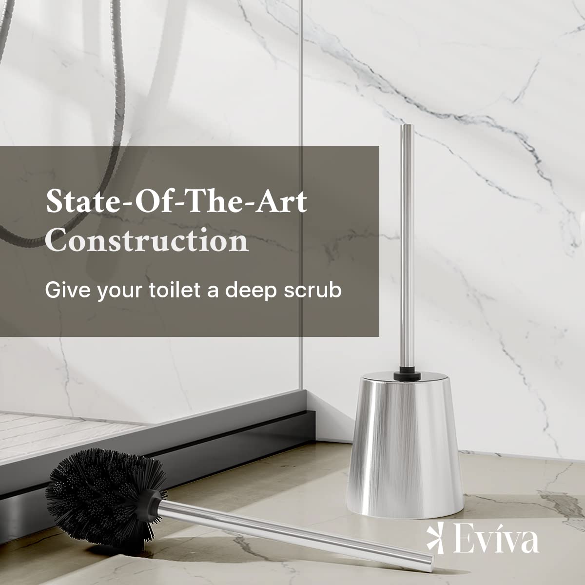 Eviva Modern Toilet Bowl Brush and Holder - Metal Toilet Brushes for Bathroom - Toilet Bowl Cleaner Brush with Lid - Toilet Scrubber Bathroom Brush