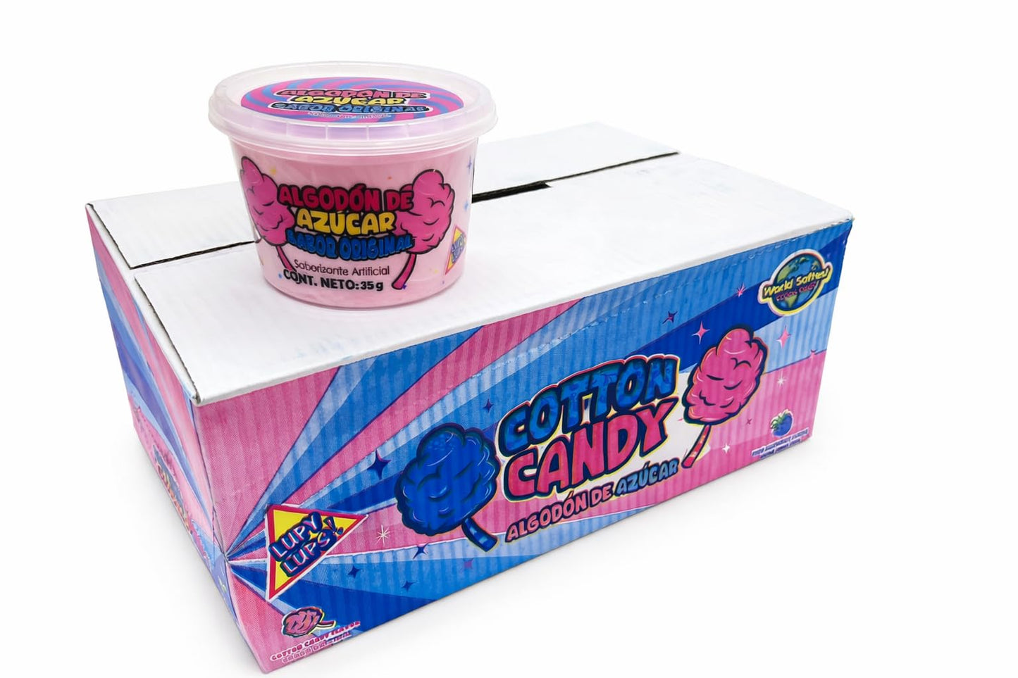 Cotton Candy Tubs | Vanilla & BlueRaspberry flavor Tub 12 pack assorted (15 Oz) - | Lupy Lups