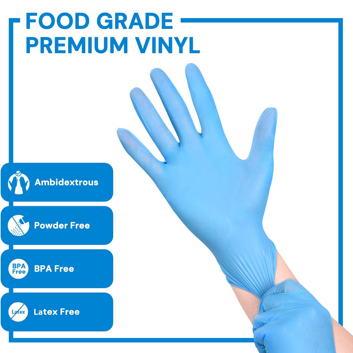 EDI Disposable Vinyl Gloves (Blue) - Powder-Free, Latex-Free (400, Small)