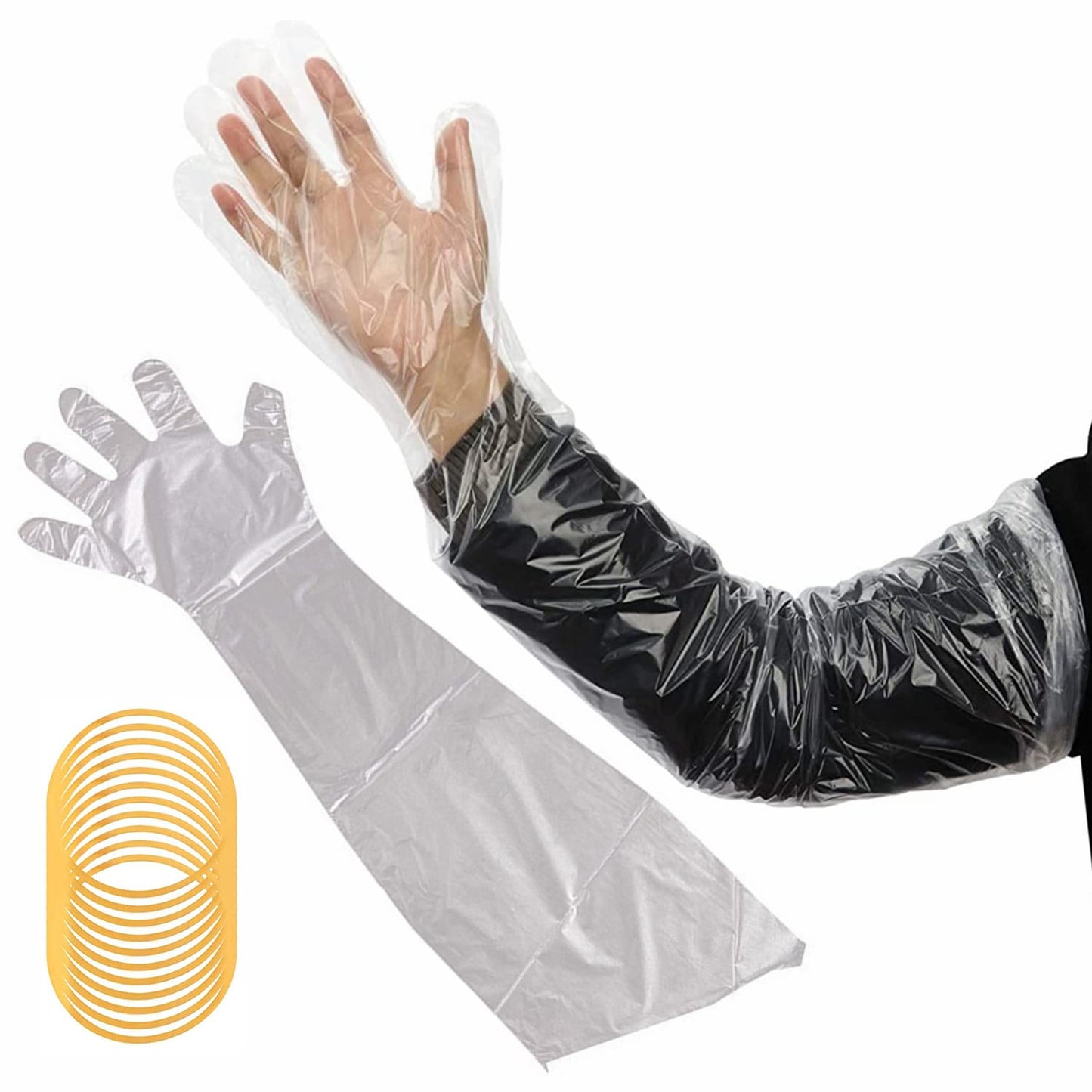 goldhik 50pcs Long Disposable Gloves, Extra Long Full Arm 34inch - Veterinary Insemination Rectal Gloves for Field Dressing, Gutting Deer, Gardening